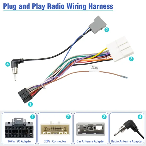 Miniatura 3 de Kit de adaptador de arnés de cable de radio para coche de 20 pines con conectores tipo culata de reemplazo para Nissan Altima Frontier Xterra Subaru