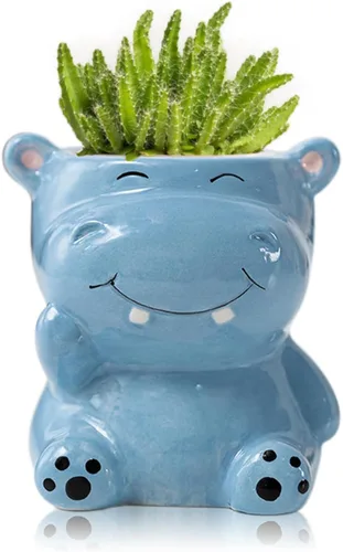 Miniatura 15 de DIYOMR Bonita maceta de animales, mini maceta de cerámica con forma de animal de dibujos animados para suculentas, soporte para plantas de aire
