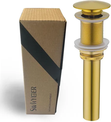 Miniatura 8 de Desagüe desplegable para lavabo de baño con desbordamiento, tapón de tocador de lavabo dorado oscuro cepillado, tapón de estilo rebote de latón