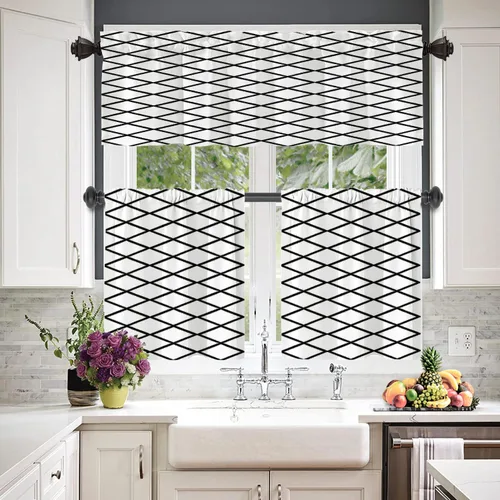 Miniatura 8 de Cortinas opacas de poliéster multicapa para cafetería, con diseño de diamantes, 2 unidades, 26 x 24 pulgadas