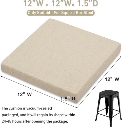 Miniatura 2 de baibu Juego de 2 cojines cuadrados de espuma viscoelástica de 12 pulgadas, diseño de doble capa con lazos, cojín cuadrado para silla para taburetes