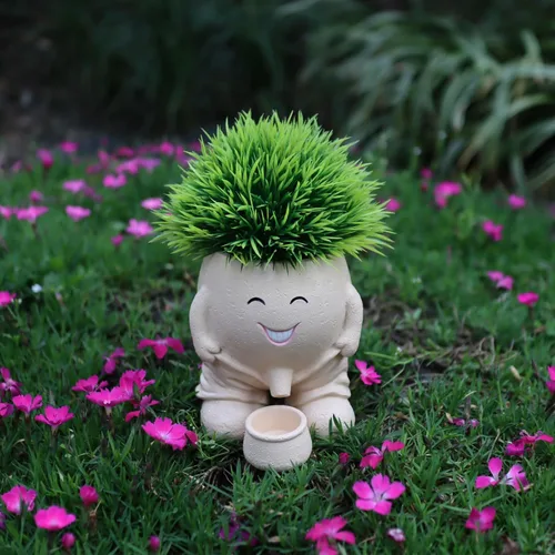 Miniatura 5 de Dolkgy Bonita maceta de cabeza, divertida maceta para plantas para decoración de interiores y exteriores, macetas únicas de cactus para oficina