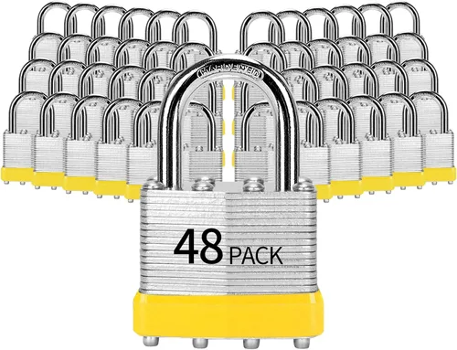 Miniatura 10 de Candados con llave similar, paquete de 6, cerradura con llave de acero laminado (1-9/16 pulgadas, 1.575 in), candados con la misma llave, grillete