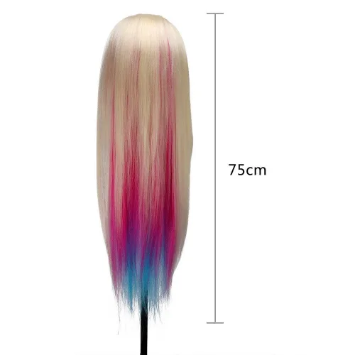 Miniatura 3 de TopDirect Cabeza de maniquí de cosmetología de pelo colorido de 29 pulgadas de largo para práctica de peinado y peluquería, muñeca de entrenamiento