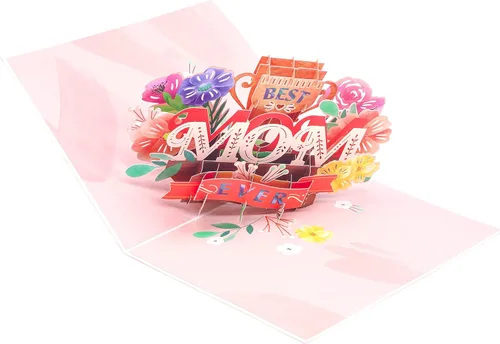 Miniatura 3 de PopLife Tarjeta desplegable 3D con texto en inglés "Best Mom Ever", tarjeta para el día de la madre, cumpleaños floral, felicitaciones, mejora