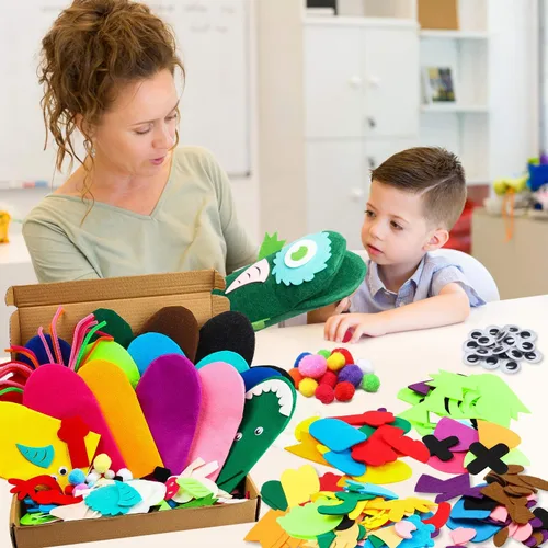 Miniatura 5 de WATINC Kit de fabricación de marionetas de mano para niños, manualidades de arte, calcetines de fieltro, marionetas de monstruo, creativo, hazlo tú
