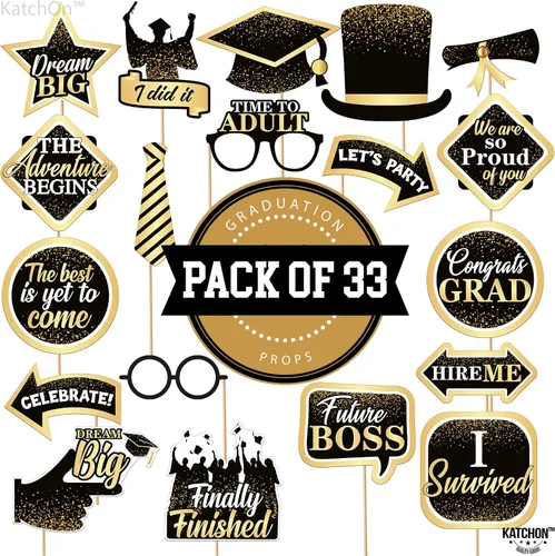 Miniatura 2 de KatchOn, Accesorios negros para fotos de graduación 2026 – Paquete de 33 Accesorios para fotos de graduación, decoraciones de graduación negras