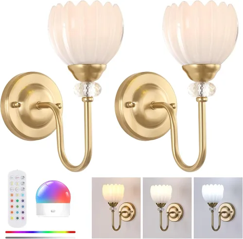 Miniatura 13 de Juego de 2 apliques de pared vintage a pilas, lámpara de pared recargable con batería de 5000 mAh y control remoto, luces de pared regulables