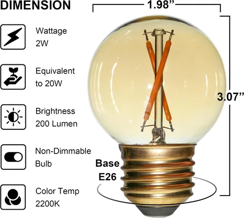Miniatura 4 de Bombillas LED de globo G50 E26 de 6 unidades no regulables, bombilla Edison redonda pequeña de repuesto G16.5 equivalente a 15 W 20 W, luz cálida