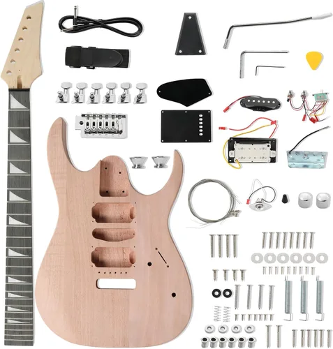 Ktaxon Kit de guitarra DIY con cuerpo de caoba, kit de guitarra eléctrica de 6 cuerdas con cuello de arce y diseño clásico, fácil instalación y