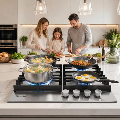 Miniatura 7 de TOPWISH Estufa de gas de 24 pulgadas, estufa de propano con 4 quemadores de 27,400 BTU, NG/LPG, estufa convertible de acero inoxidable integrada