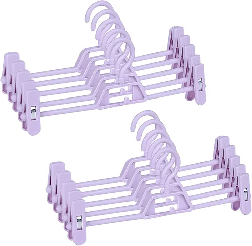Miniatura 9 de Perchas de plástico para pantalones con clips, 10 perchas para pantalones con clips giratorios y ajustables de 360°, colgador de ropa apilable