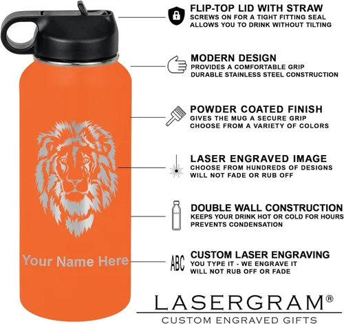 Miniatura 3 de LaserGram Botella de agua personalizada, bandera de Guatemala, acero inoxidable de doble pared aislada al vacío con popote superior, regalo grabado
