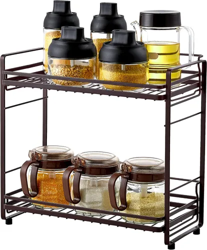 Miniatura 9 de zccz Organizador de baño de 2 niveles, ideal como organizador de encimera de cocina o baño, organizador de maquillaje con acabado negro para Negro