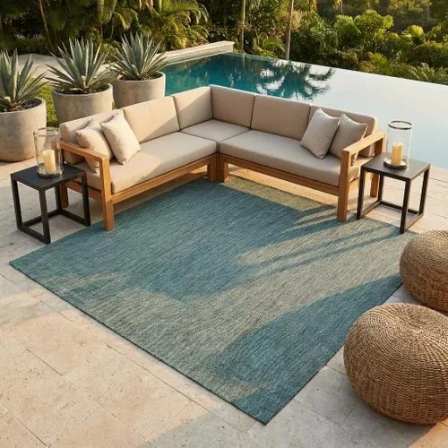 Miniatura 114 de Unique Loom Collection Alfombra de Área Plana Casual de Transición Sólida Jaspeada para Interiores/Exteriores (Pasillo 2' x 6' 1", Azul/Azul Marino)