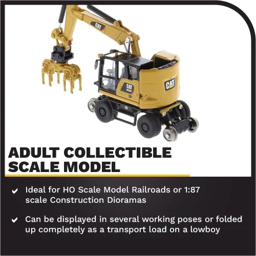 Miniatura 4 de Excavadora de ruedas para ferrocarril Caterpillar M323F 1:87 - Versión amarilla Cat - (HO) Modelo de la serie High Line por Diecast Masters - 85656
