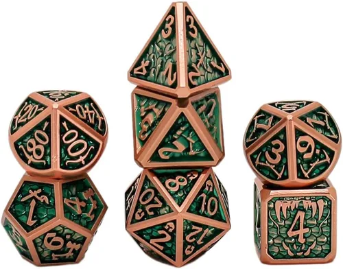 Miniatura 16 de Juego de dados de metal con escamas de dragón en color negro con caja de exhibición, perfecto para juegos, equilibrio adecuado y distribución
