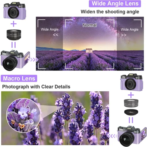 Miniatura 4 de Cámaras digitales para fotografía, cámara de videoblogs 4K de 56 megapíxeles con zoom digital 16X, enfoque manual recargable, cámara compacta