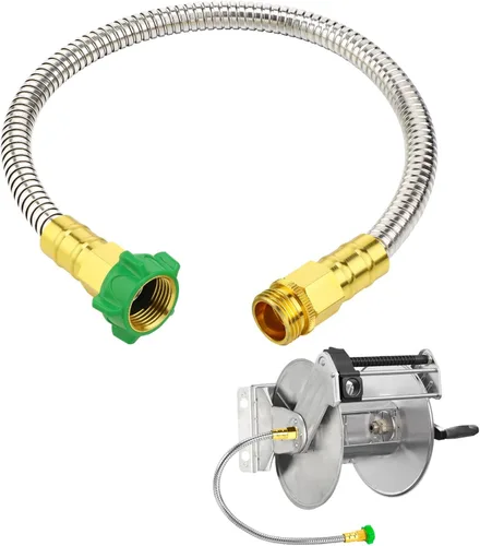 Manguera de jardín corta con conector macho a hembra, manguera líder de metal a prueba de fugas de 2 pies para carrete, tubo de agua flexible de