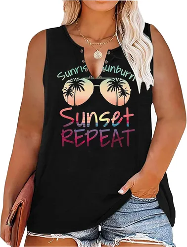 Camiseta sin mangas de verano con diseño de árbol de coco para mujer, con cuello en V y cuello en V, para playa, vacaciones, camiseta sin mangas con