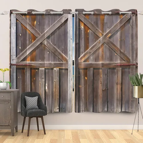 Miniatura 39 de Cortinas rústicas para ventana de puerta de granero, puerta de madera gris, puerta de garaje, tratamiento de ventana para sala de estar, dormitorio