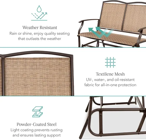 Miniatura 5 de Best Choice Products Columpio Deslizante de Patio al Aire Libre para 2 Personas Banco de Acero Asiento Doble Mecedora para Terraza, Porche con Tela