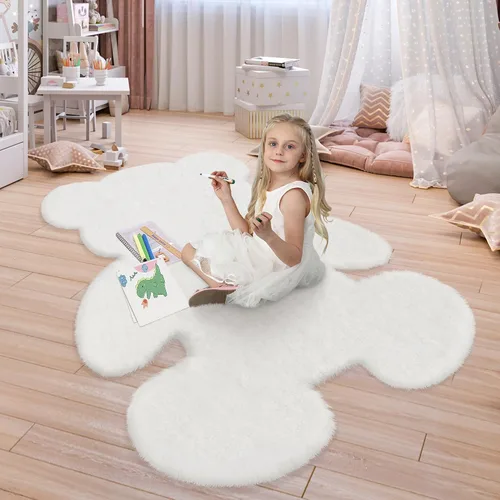 Miniatura 27 de Alfombra de pelo de oveja sintética de 2 pies, suave y esponjosa, bonita alfombra de felpa para guardería, habitación de niños y niñas, decoración