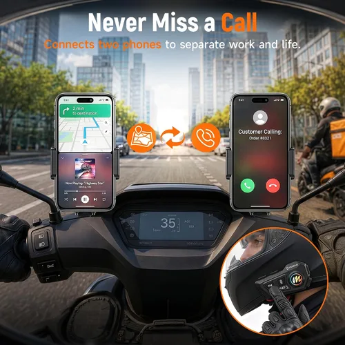 Miniatura 3 de Moman Auriculares para casco de motocicleta, altavoces de alta fidelidad manos libres, cancelación de ruido dual con sonido fuerte, asistente de voz