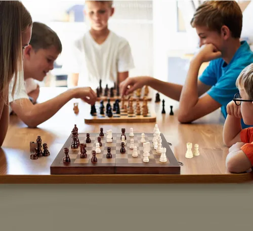 Miniatura 2 de Juego de ajedrez magnético de madera para adultos y niños, tablero de ajedrez de 12 pulgadas con piezas hechas a mano, plegable, portátil, único