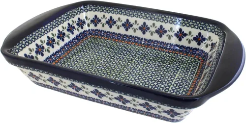 Miniatura 4 de Blue Rose Polish Pottery - Panadero rectangular grande con asas de tulipán azul, 11.5 x 9.25 pulgadas, único, apto para lavavajillas y duradero