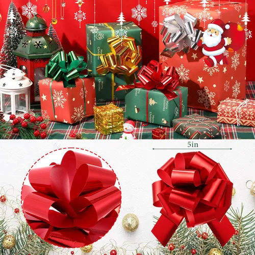Miniatura 3 de Poen 30 Lazos de Tirar de Navidad para Envolver Regalos de 5 Pulgadas Lazos de Tirar Grandes de Cinta para Bolsa de Regalo de Vacaciones Caja Cesta