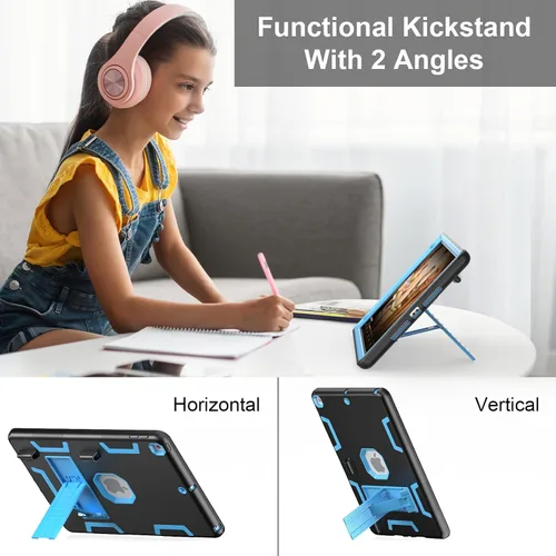 Miniatura 4 de Funda para iPad de 9ª/8ª/7ª Generación de 10.2", Cuerpo Completo Resistente de Servicio Pesado a Prueba de Golpes Anti Rayones Cubierta (Negro Azul)