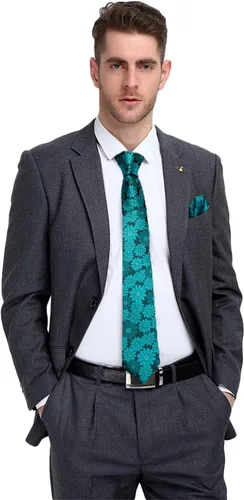 Miniatura 147 de Hi-Tie Corbatas de seda para hombre, diseño de cachemira a rayas, con bolsillo, gemelos cuadrados, conjunto formal de negocios