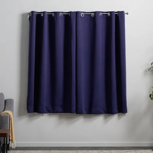 Miniatura 2 de Linenspa Juego de 2 paneles de cortinas 100% opacas, cortinas azul marino de 63 pulgadas de largo, aislamiento térmico, reducción de ruido