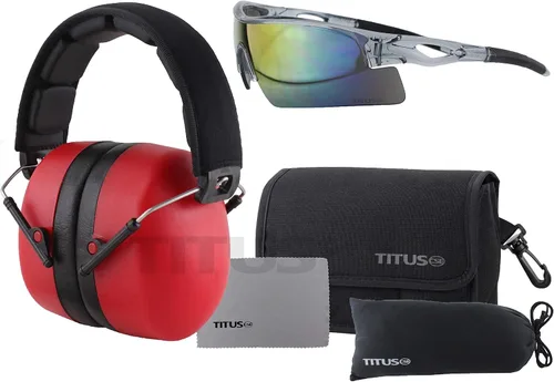 TITUS 3 Series 37 NRR Protección auditiva con reducción de ruido y gafas de seguridad G20 All-Sport Z87.1 Combos Marco gris - Lente espejada