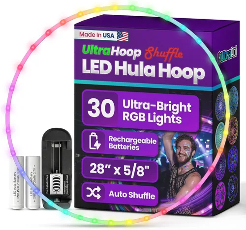Miniatura 14 de UltraPoi UltraHoop Shuffle LED Hoop – Aro LED inteligente con cambio de color automático y más de 100 patrones de luz – Recargable, plegable
