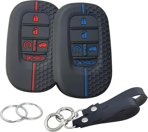 2 llaveros inteligentes de silicona para Honda Accord Civic Pilot HR-V CR-V Sport SI EX EX-L Touring 2024 2023 2022 (negro con rojo/azul)