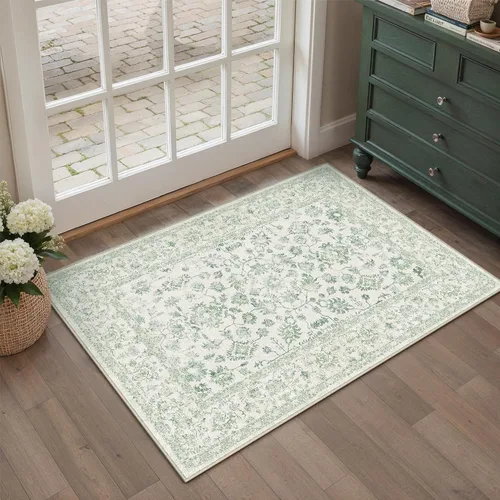 Miniatura 126 de PureCozy Alfombra de área beige de 2 x 3 pulgadas, lavable, vintage, pequeña, para entrada, cocina, suave, retro, floral, de pelo bajo, tapete