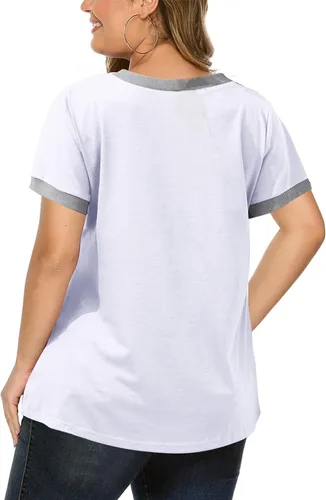 Miniatura 3 de Eytino Blusas de talla grande para mujer, cuello en V, manga corta, a rayas, casual, holgada, con bolsillo (1X-5X)