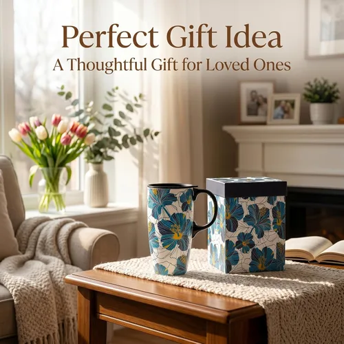 Miniatura 2 de DUSVALLY Taza de Café de Cerámica Taza Alta con Tapa, Taza de Té de Porcelana con Asa para Café con Leche, Capuchino y Cacao, Tazas de Café