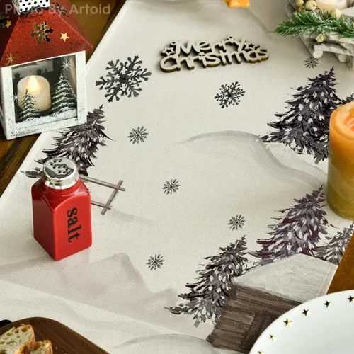 Miniatura 3 de Artoid Mode Árboles de Navidad Deja que nieve Muñeco de nieve negro Camino de mesa de Navidad, decoración de mesa de comedor para vacaciones