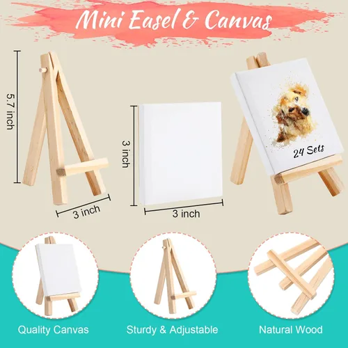 Miniatura 4 de Juego de 24 mini lienzos de pintura, mini arte acrílico, recuerdo de fiesta, juego de pintura de acuarela con panel, caballete de madera, tiras