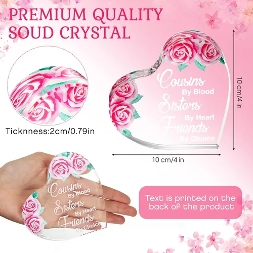 Miniatura 2 de Tuanse Regalos para primas para mujeres, regalos de cumpleaños, recuerdo de corazón acrílico, primos, por Blood Sisters por Heart Friends, por