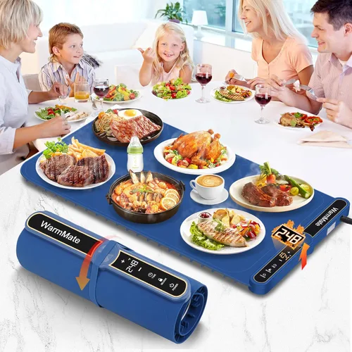 Miniatura 11 de Tapete de calentamiento de alimentos, bandeja de calentamiento eléctrica con control de precisión de temperatura de 9 niveles, temporizador de 6