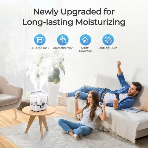 Miniatura 2 de CHIVALZ Humidificadores para dormitorio, humidificadores de niebla fría de 6 L para guardería, silenciosos de 26 dB, tiempo de funcionamiento de 50