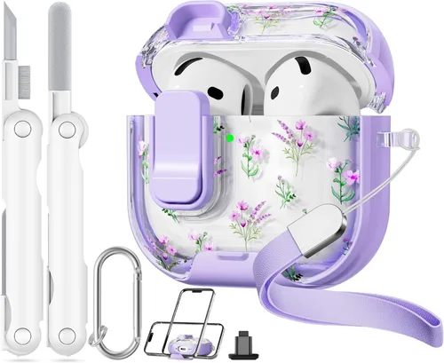 Miniatura 11 de con bloqueo de seguridad para funda de AirPods Pro 2ª 1ª generación, funda transparente floral linda para AirPods Pro 2 con soporte para teléfono