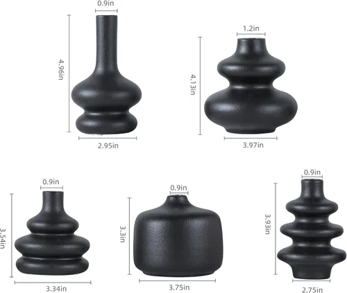 Miniatura 6 de JOJUNO - Juego de 5 jarrones negros de brotes, pequeños jarrones de cerámica, mini jarrones de cerámica para flores, jarrones decorativos