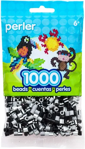 Perler Cuentas fusibles para manualidades, 1000 piezas, papel de periódico a rayas negro, gris y blanco