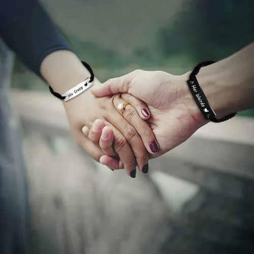 Miniatura 2 de 1 par de pulseras trenzadas Hademade para parejas, pulseras para hombres y mujeres grabadas con "I Love You 3000, God Gave Me You, His Crazy Her