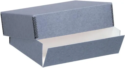 Lineco Caja de almacenamiento con frente caída, sin ácidos con bordes metálicos, 11 x 17 x 3 pulgadas, gris (733-1117) LIN-733-1117